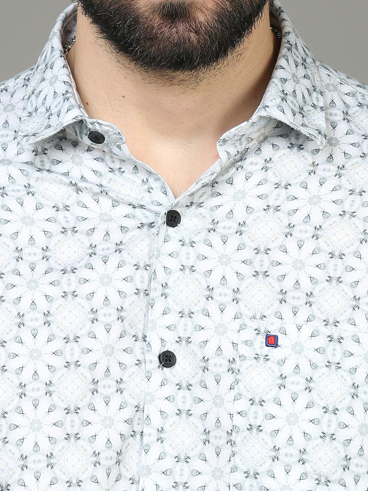 Men's Light Grey Slim Fit Printed Full Sleeves Casual Shirts