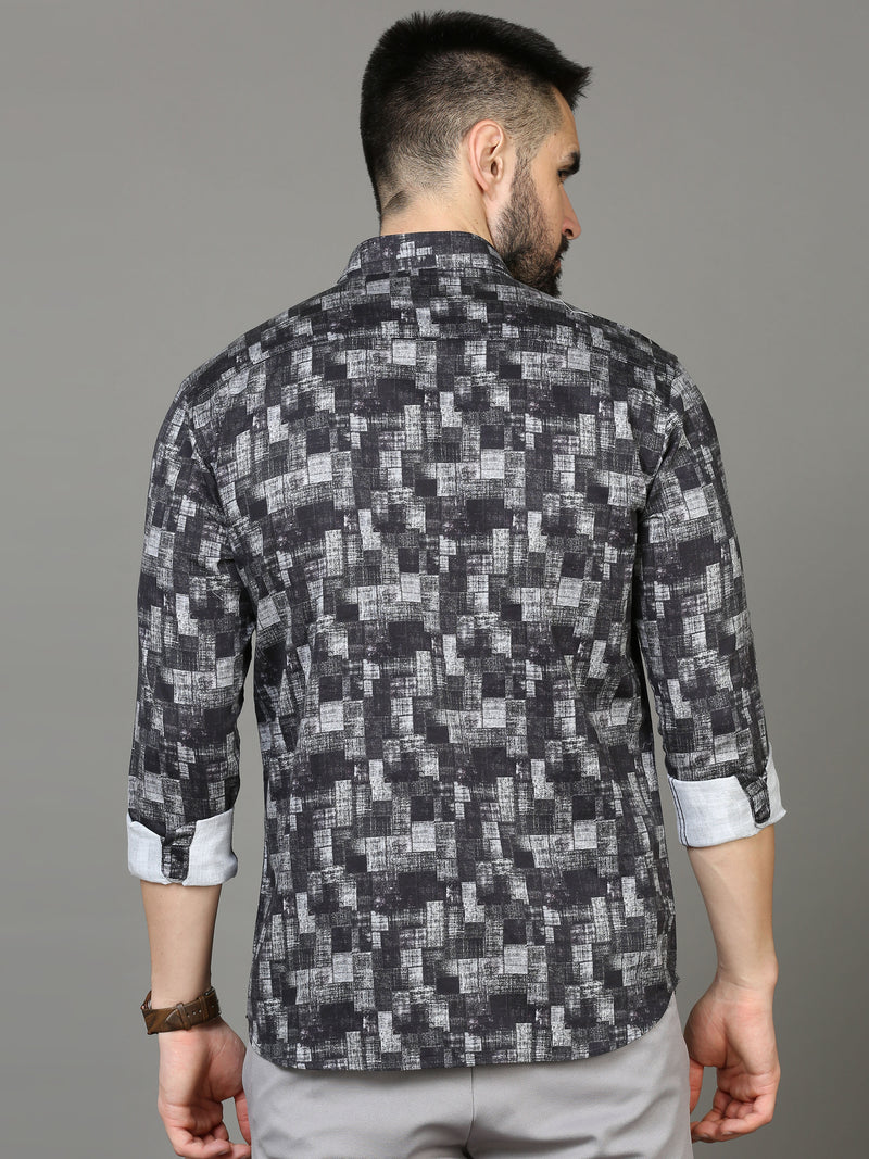 Shop Men's Black & Grey Slim Fit Printed Full Sleeves Casual Shirt Online.