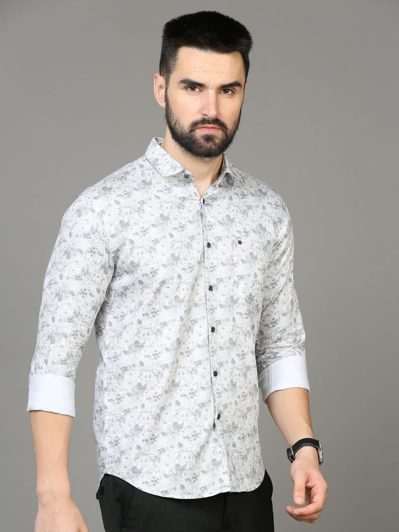 Shop Men's Grey Slim Fit Printed Full Sleeves Casual Shirt Online.