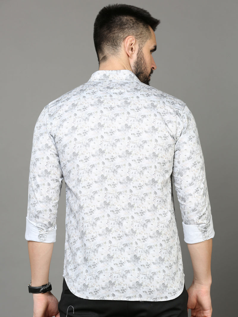 Shop Men's Grey Slim Fit Printed Full Sleeves Casual Shirt Online.