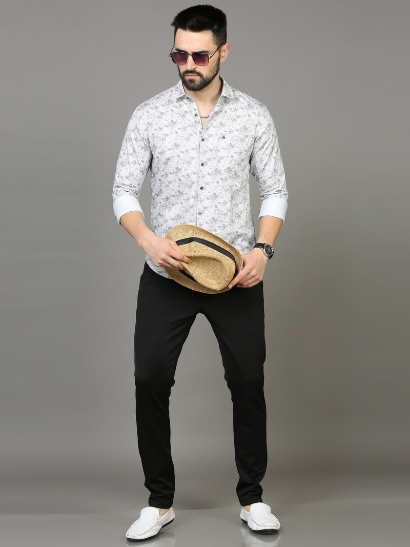 Shop Men's Grey Slim Fit Printed Full Sleeves Casual Shirt Online.