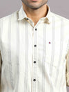 Men's Cream Slim Fit Striped Full Sleeves Casual Shirt