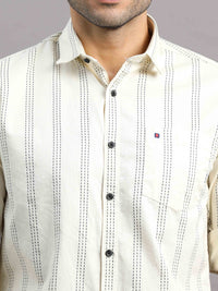 Men's Cream Slim Fit Striped Full Sleeves Casual Shirt