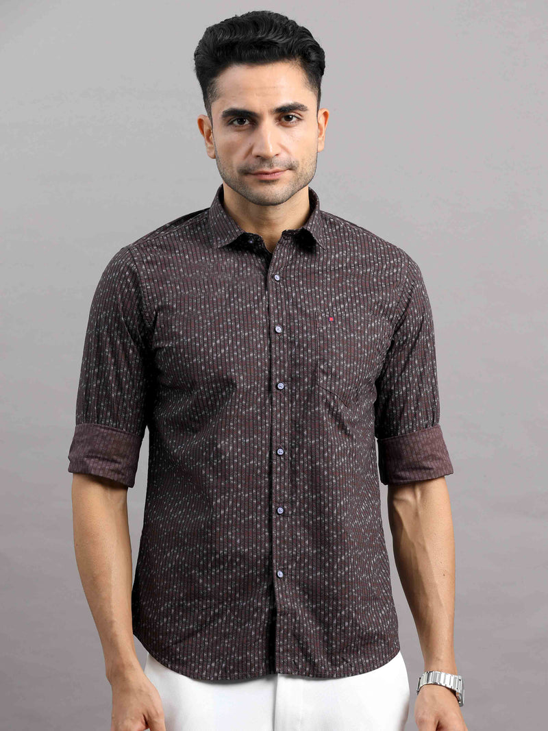 Shop Men's Red Cotton Slim Fit Full Sleeves Printed Casual Shirt Online.