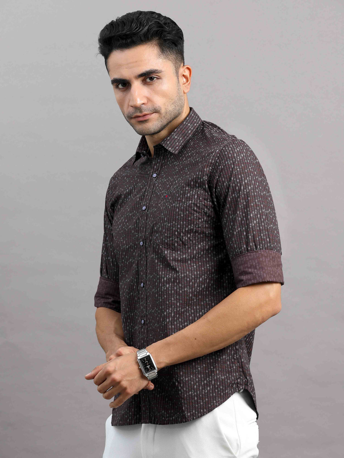 Shop Men's Red Cotton Slim Fit Full Sleeves Printed Casual Shirt Online.