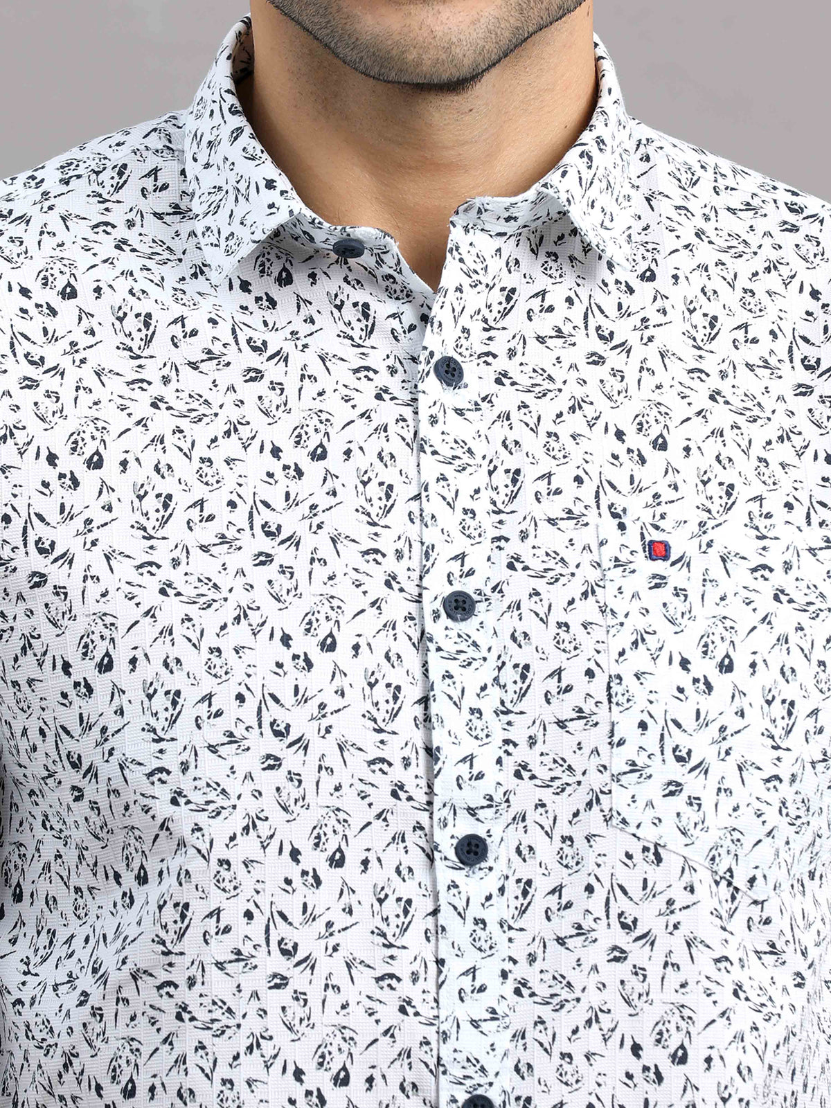 Shop Men's White Cotton Slim Fit Full Sleeves Printed Casual Shirt Online.