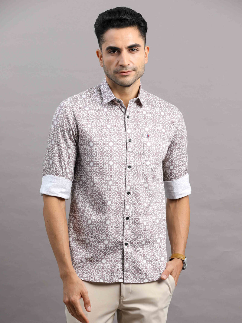 Shop Men's Pink Cotton Slim Fit Full Sleeves Printed Casual Shirt Online.