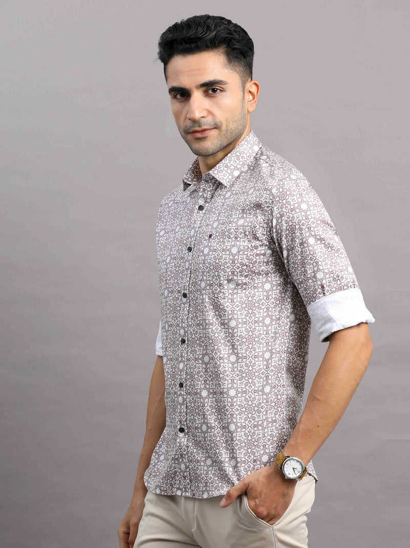 Shop Men's Pink Cotton Slim Fit Full Sleeves Printed Casual Shirt Online.