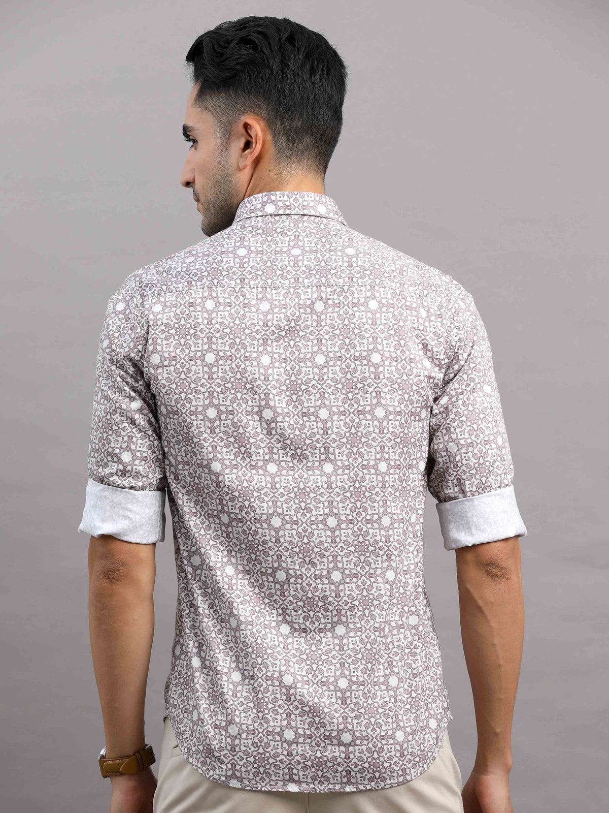 Men's Pink Slim Fit Printed Full Sleeves Casual Shirt