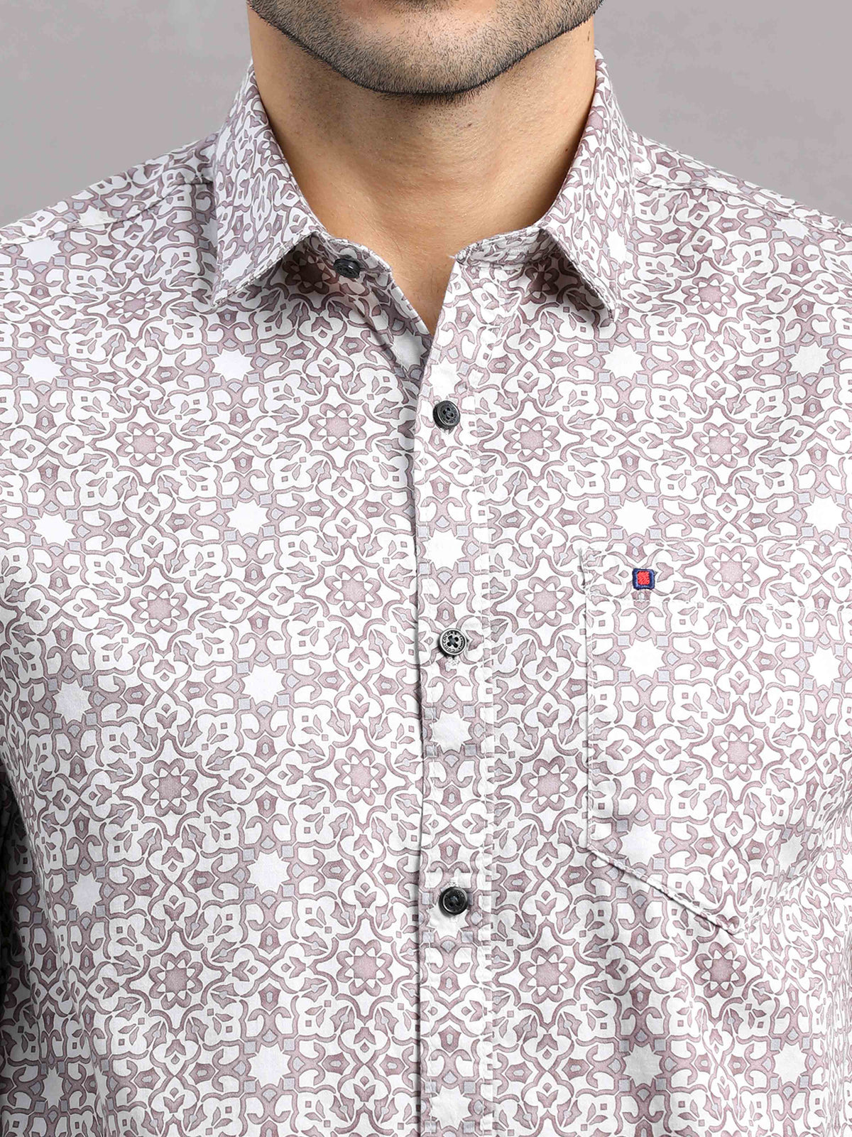 Shop Men's Pink Cotton Slim Fit Full Sleeves Printed Casual Shirt Online.