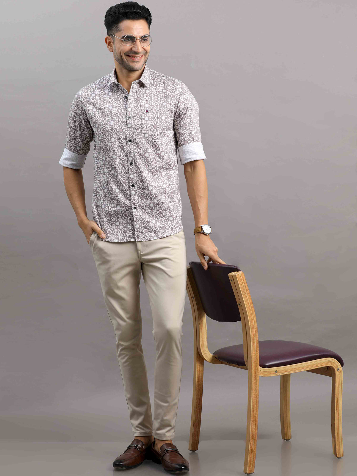 Men's Pink Slim Fit Printed Full Sleeves Casual Shirt