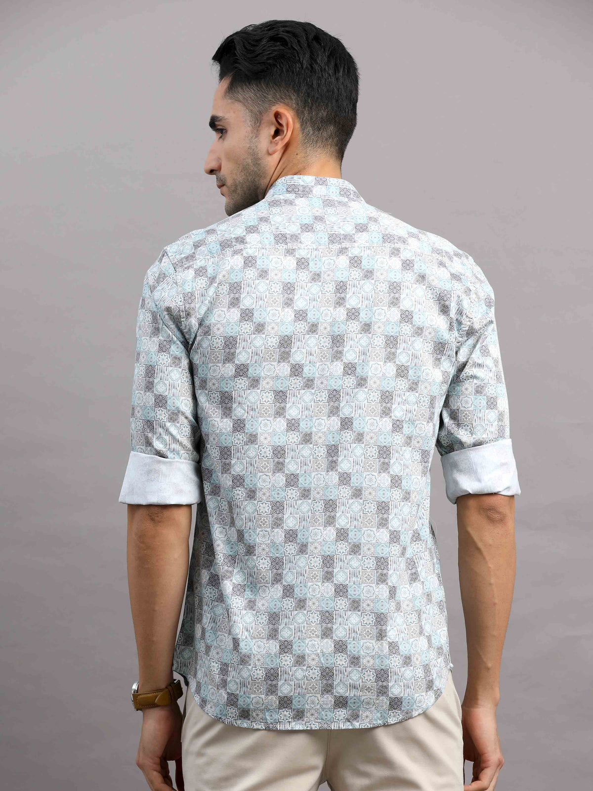 Shop Men's Blue Cotton Slim Fit Full Sleeves Printed Casual Shirt Online.