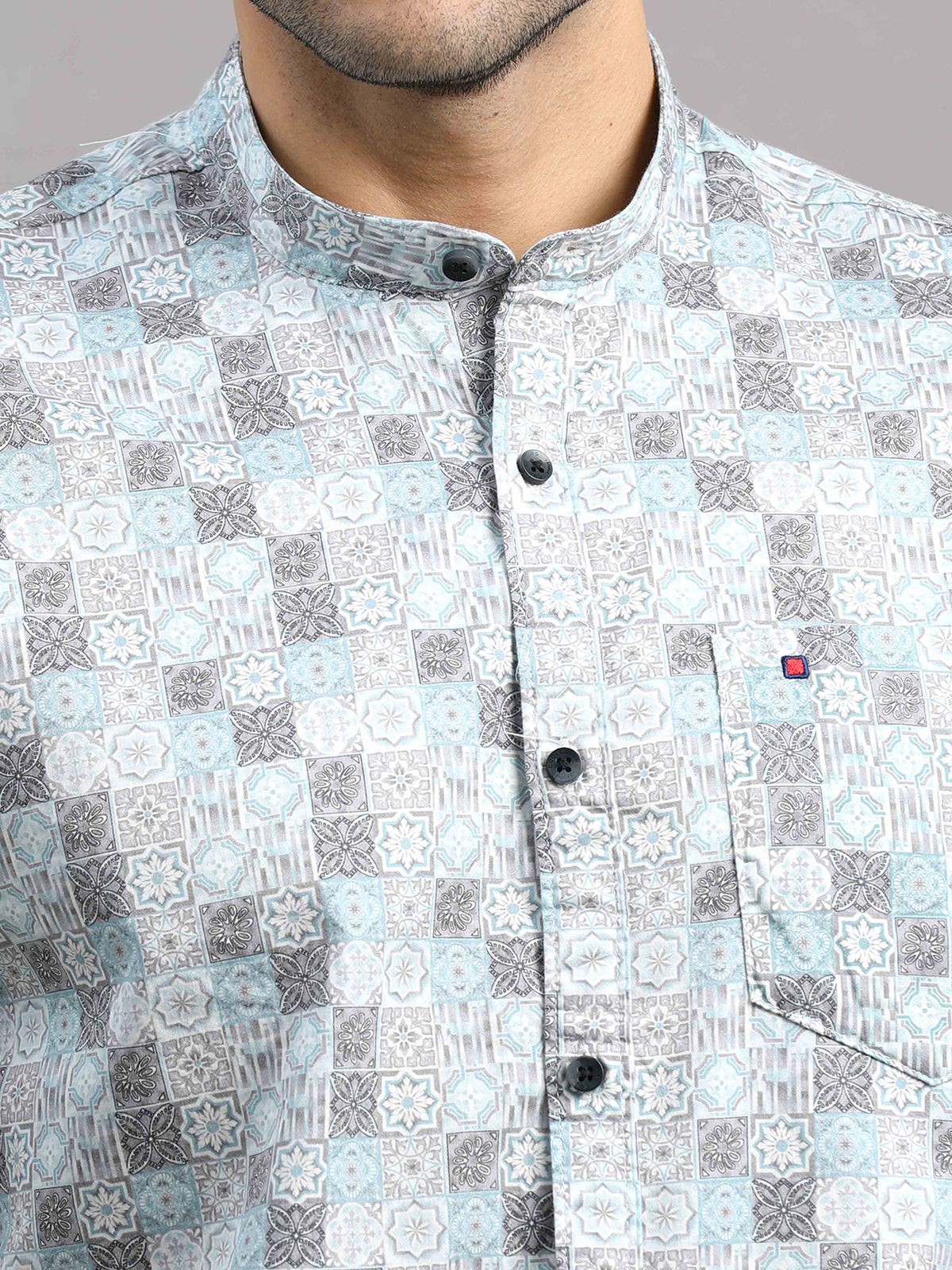 Shop Men's Blue Cotton Slim Fit Full Sleeves Printed Casual Shirt Online.