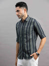 Men's Green Slim Fit Striped Full Sleeves Casual Shirt