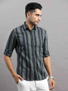 Men's Green Slim Fit Striped Full Sleeves Casual Shirt