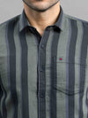 Men's Green Slim Fit Striped Full Sleeves Casual Shirt