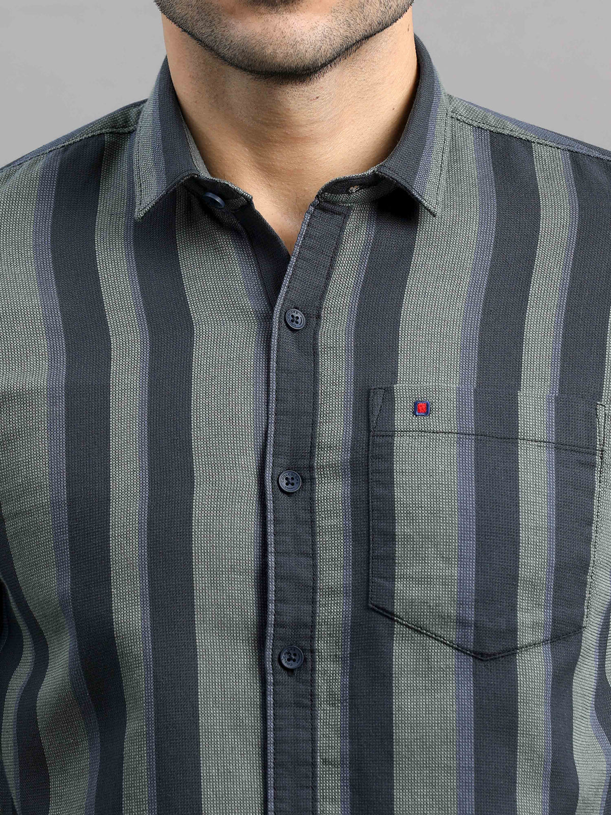 Shop Men's Green Cotton Slim Fit Full Sleeves Striped Casual Shirt Online.