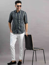 Men's Green Slim Fit Striped Full Sleeves Casual Shirt