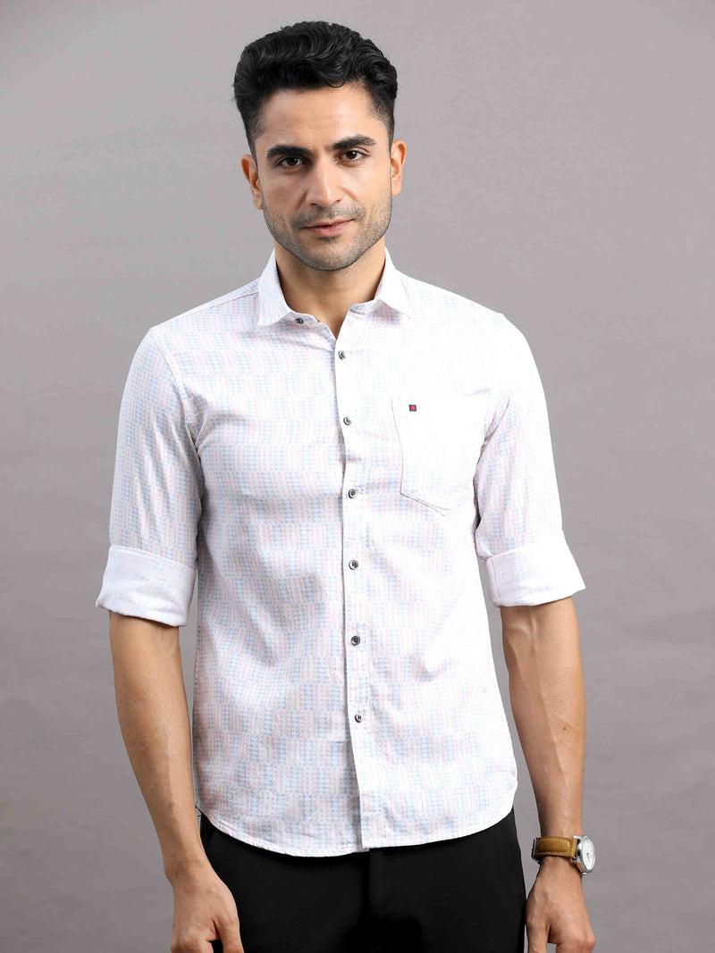 Shop Men's Pink Cotton Casual Slim Fit Printed Casual Shirt Online.