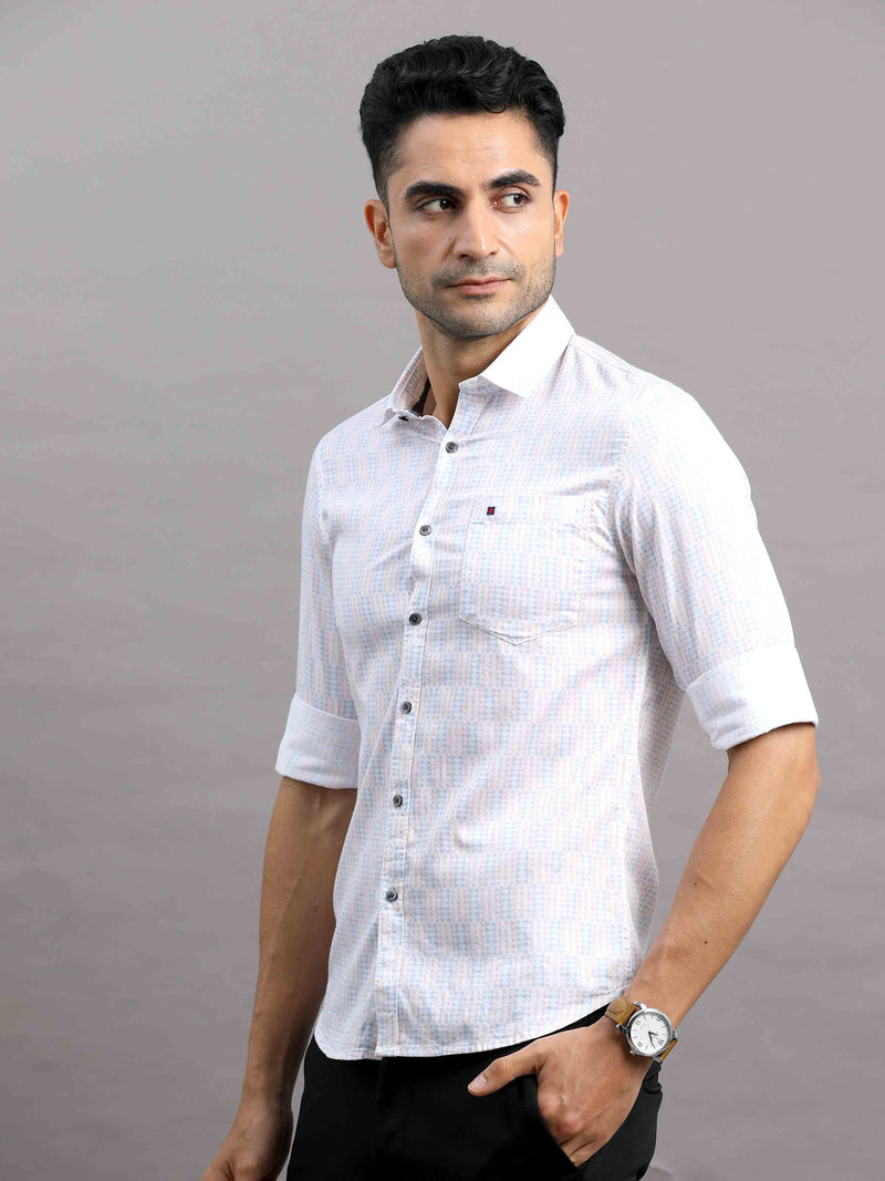 Shop Men's Pink Cotton Casual Slim Fit Printed Casual Shirt Online.