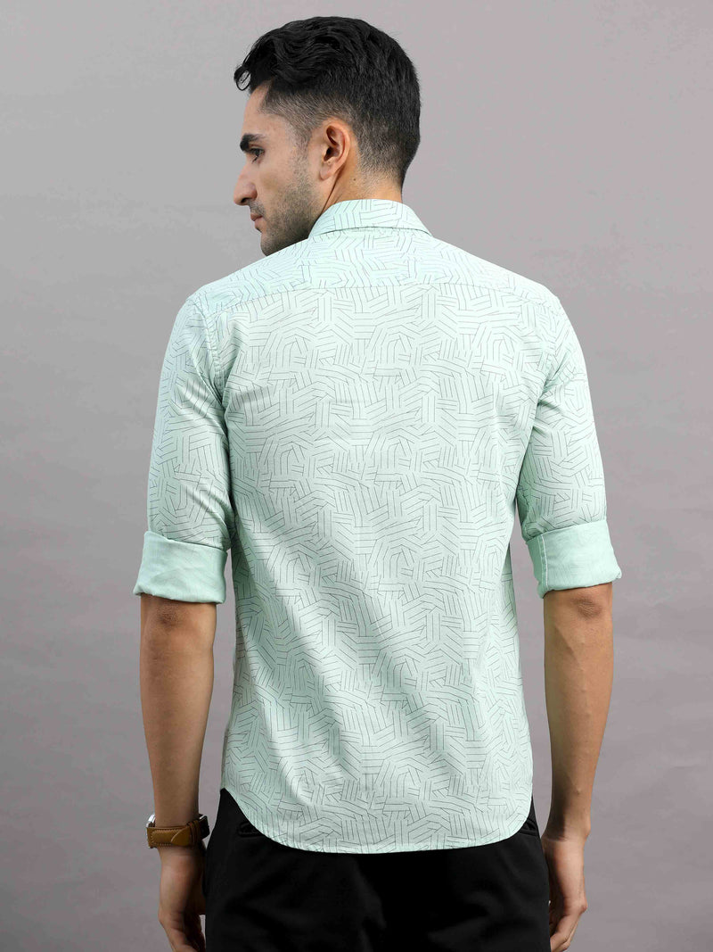 Shop Men's Green Cotton Slim Fit Full Sleeves Printed Casual Shirt Online.