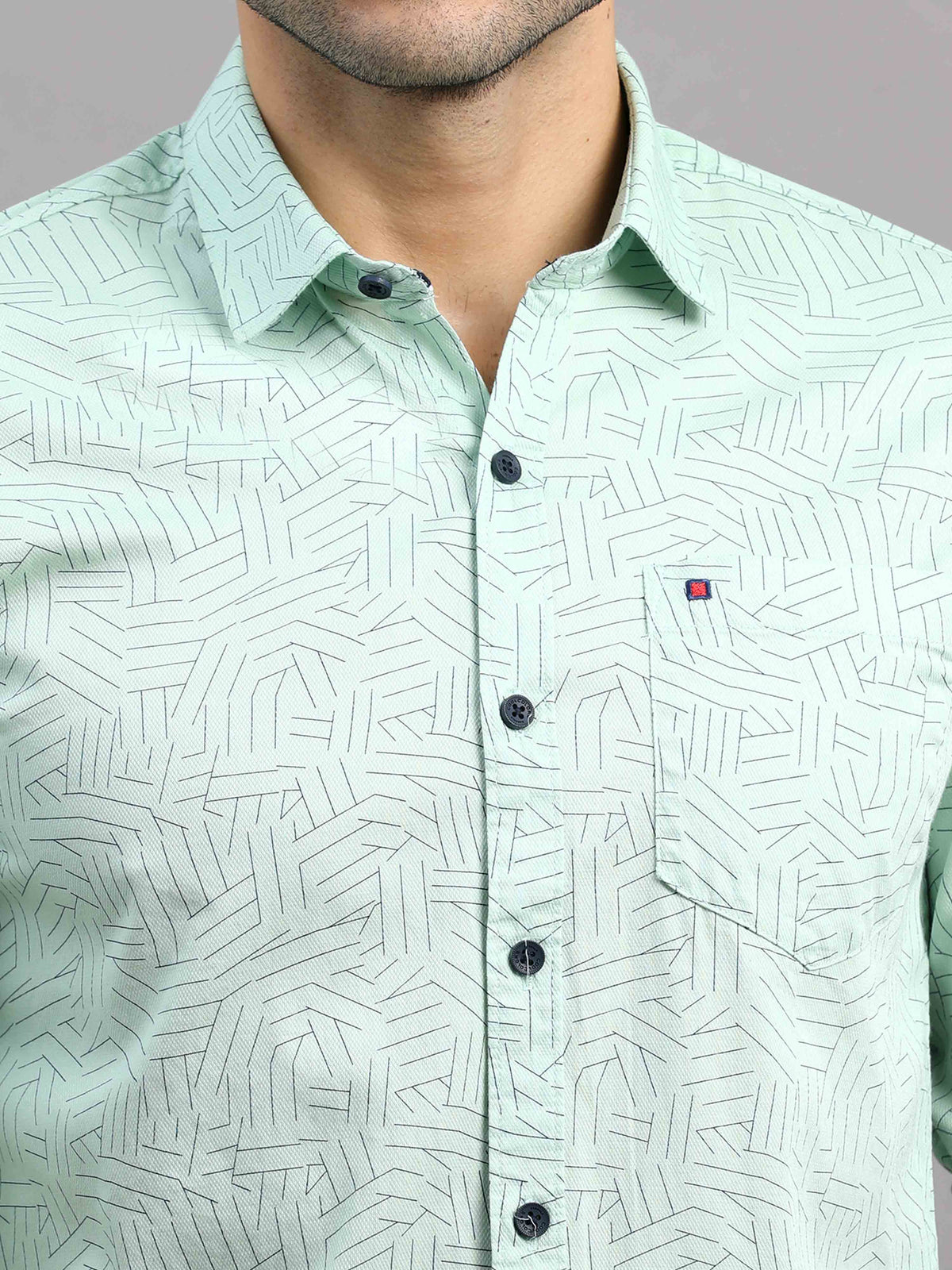 Shop Men's Green Cotton Slim Fit Full Sleeves Printed Casual Shirt Online.