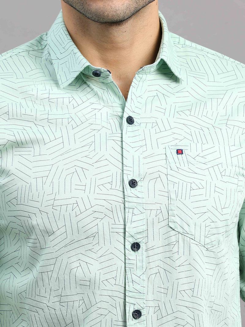 Shop Men's Green Cotton Slim Fit Full Sleeves Printed Casual Shirt Online.