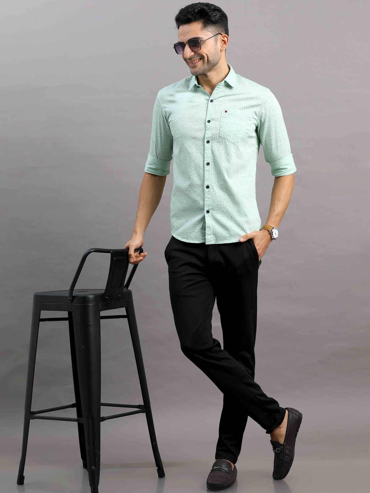 Shop Men's Green Cotton Slim Fit Full Sleeves Printed Casual Shirt Online.