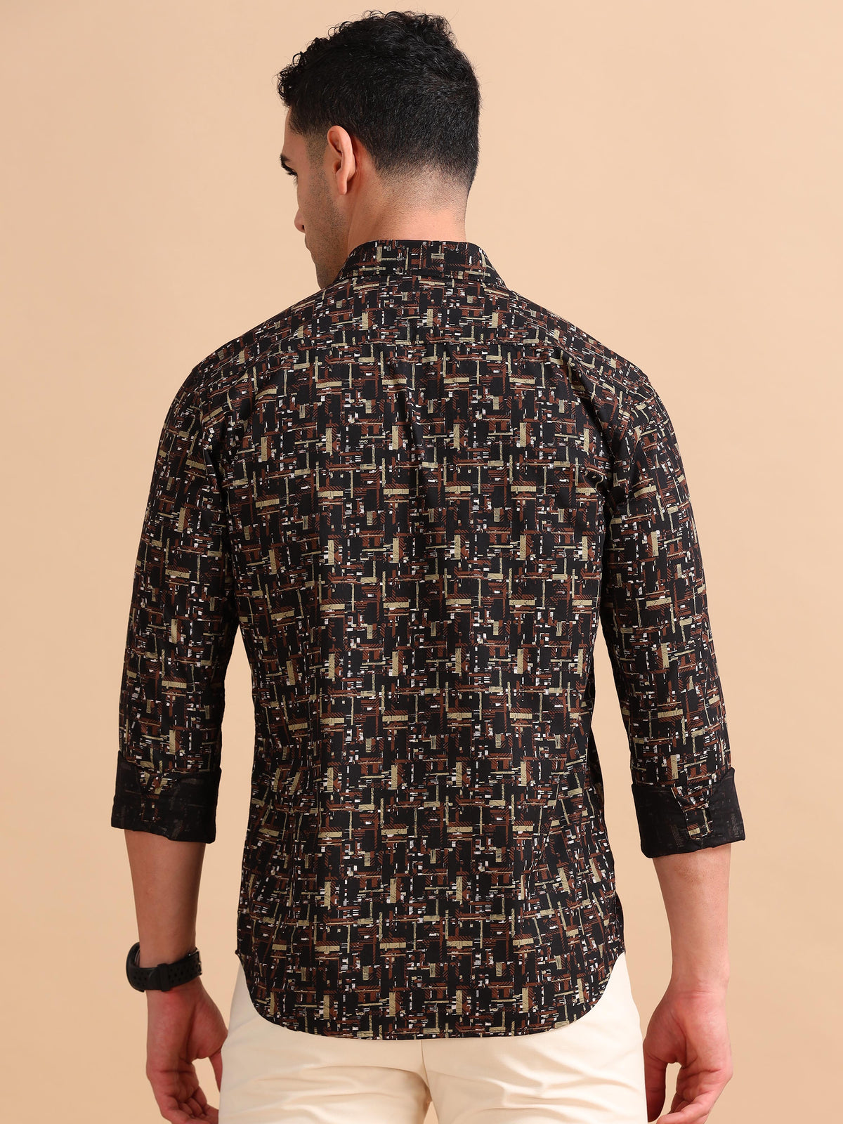 Men Brown Slim Fit Printed Full Sleeve Casual Shirt