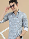 Men Sky Blue Slim Fit Digital Printed  Full Sleeve Casual Shirt