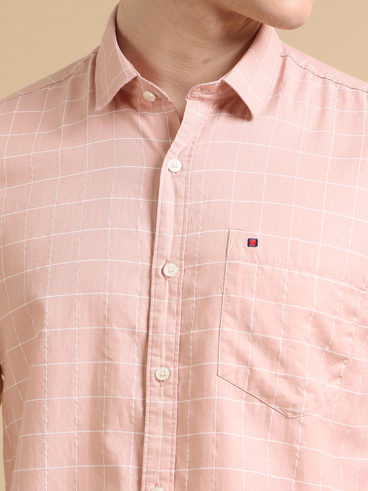 Men Pink Slim Fit Checks Full Sleeve Casual Shirt