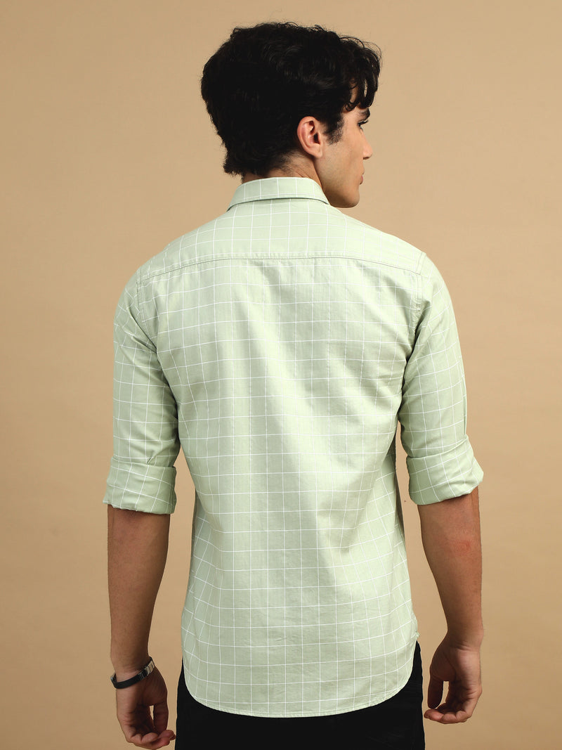 Men Green Slim Fit Checks Full Sleeve Casual Shirt