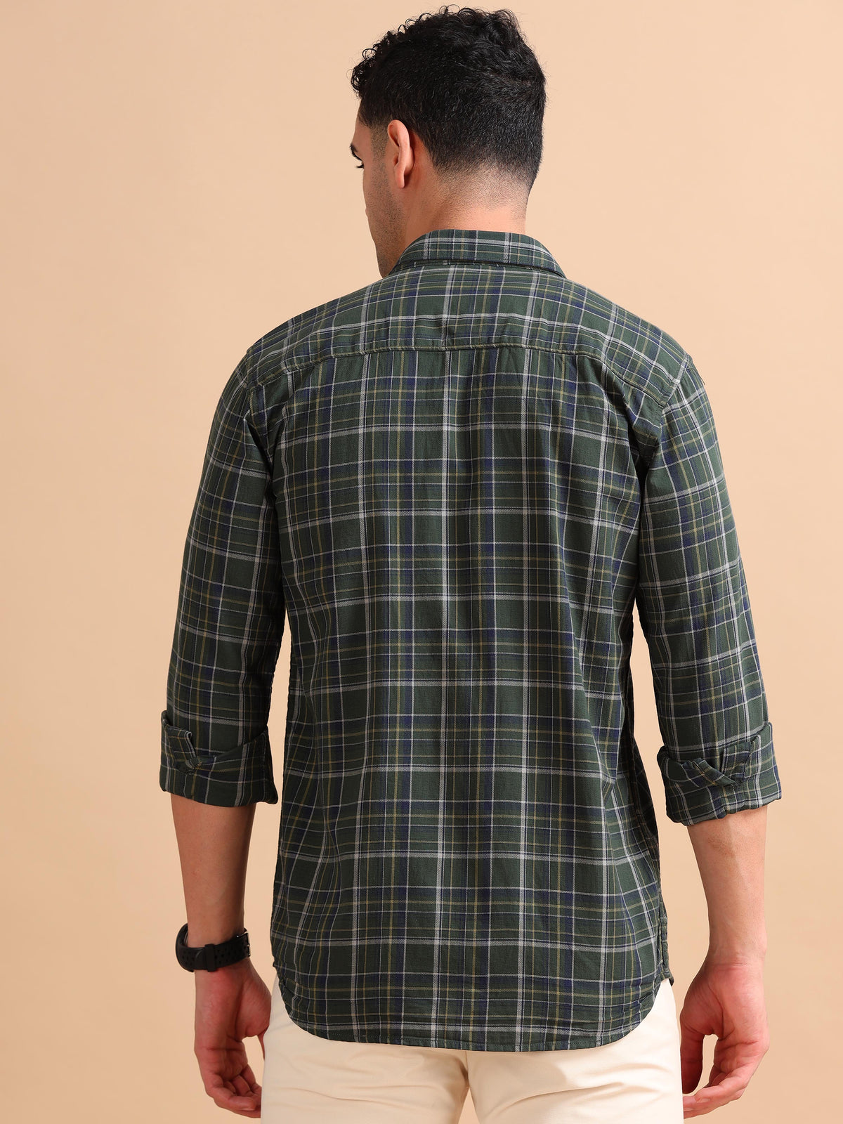 Men Green Regular Fit Checks Full Sleeve Casual Shirt