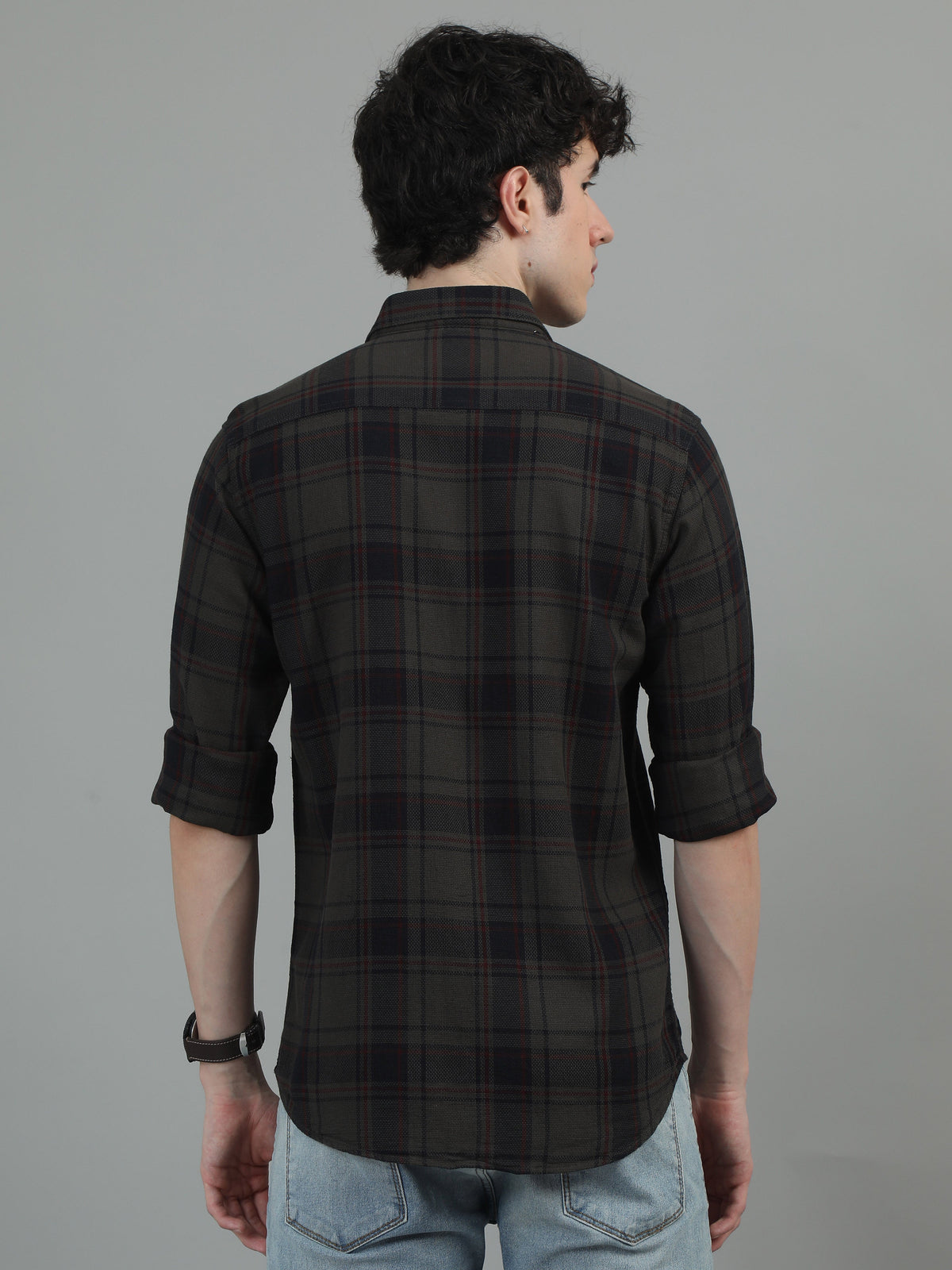 Men Green Slim Fit Checks Full Sleeve Casual Shirt