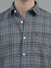 Men Grey Slim Fit Checks Full Sleeve Casual Shirt
