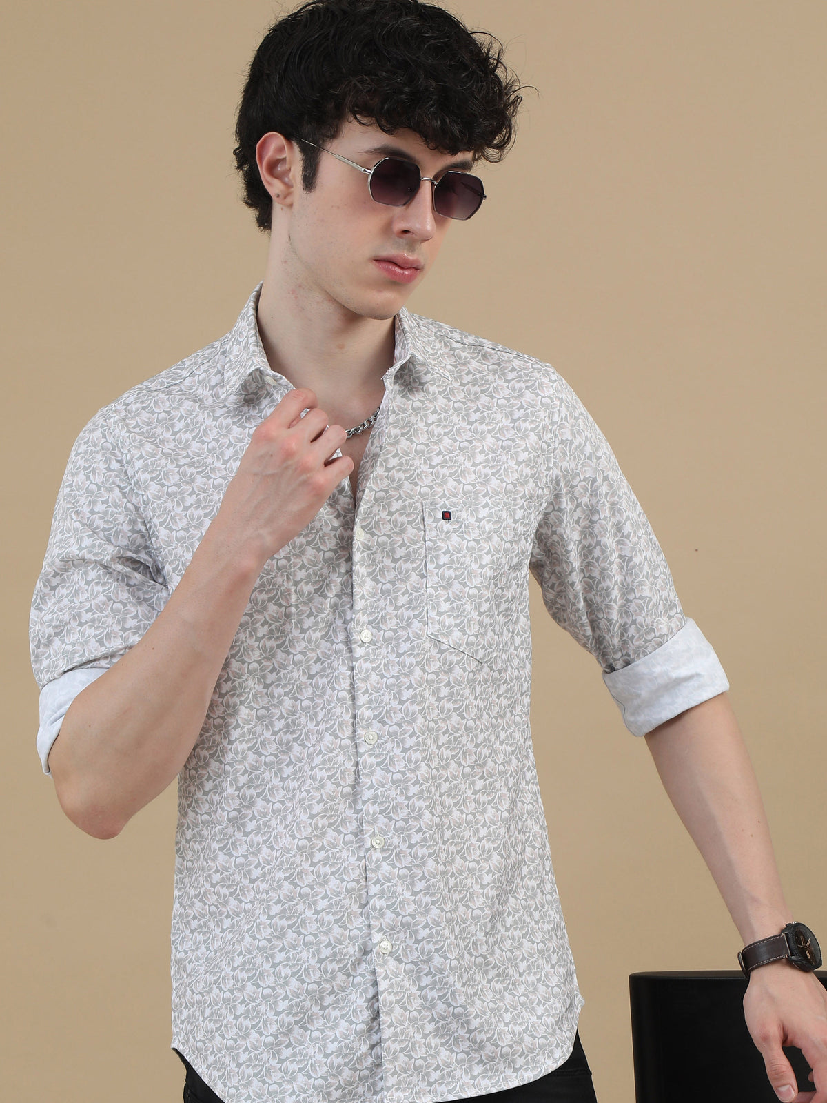 Men Green Slim Fit Printed Full Sleeve Casual Shirt