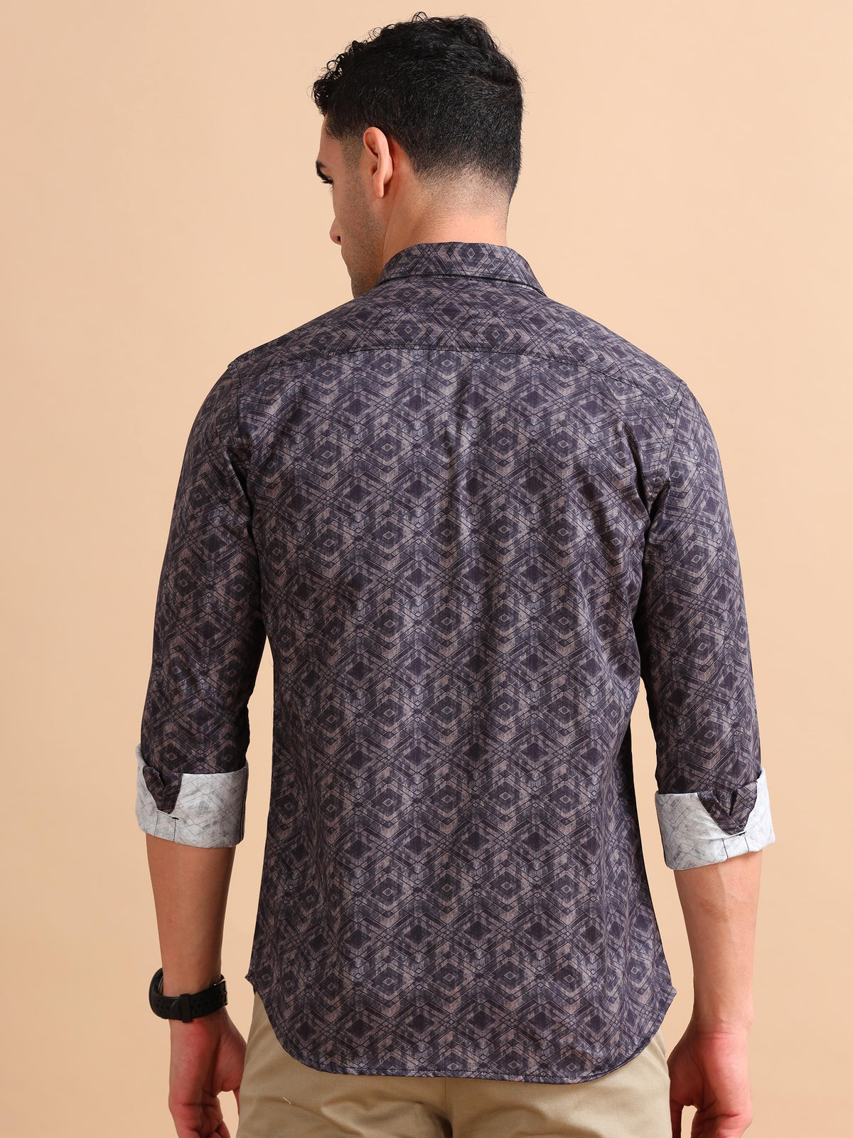 Men Brown Slim Fit Printed Full Sleeve Casual Shirt