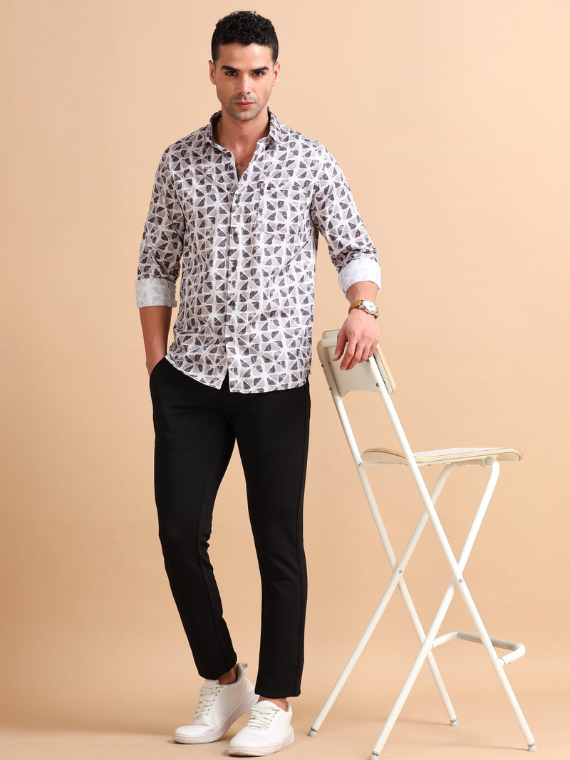 Men Brown & Beige Slim Fit Printed Full Sleeve Casual Shirt