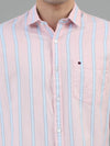 Men Light Pink Slim Fit Stripes Full Sleeve Casual Shirt