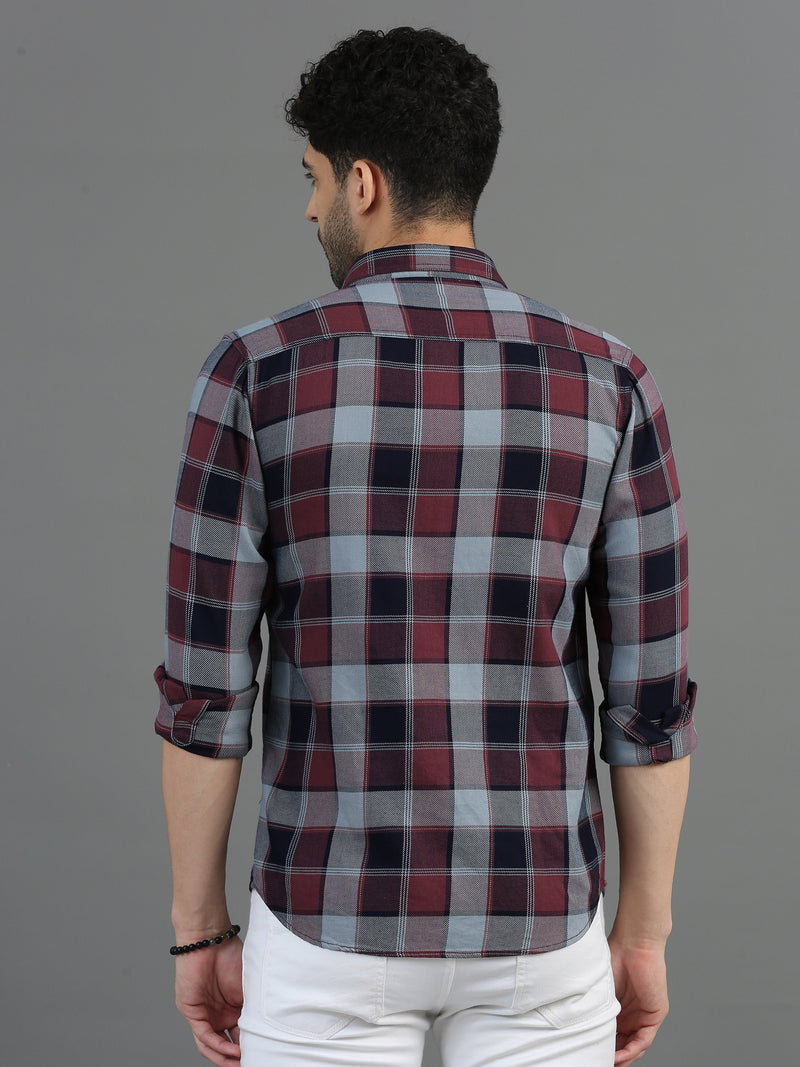 Men Maroon Slim Fit Checks Full Sleeve Casual Shirt