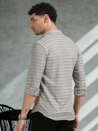Men Grey Full Sleeve Cotton Knitted Casual Shirt