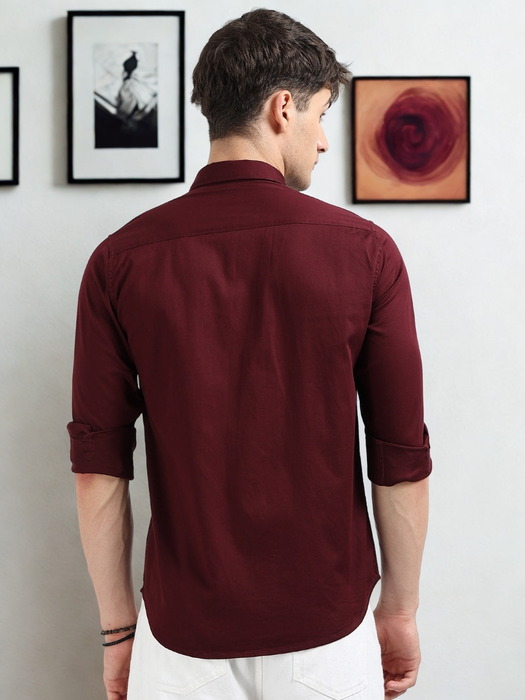 Maroon Solid Slim Fit Casual Shirts