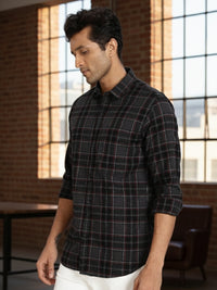 Men Grey Vintage Checks Full Sleeve Slim Fit Casual Shirts