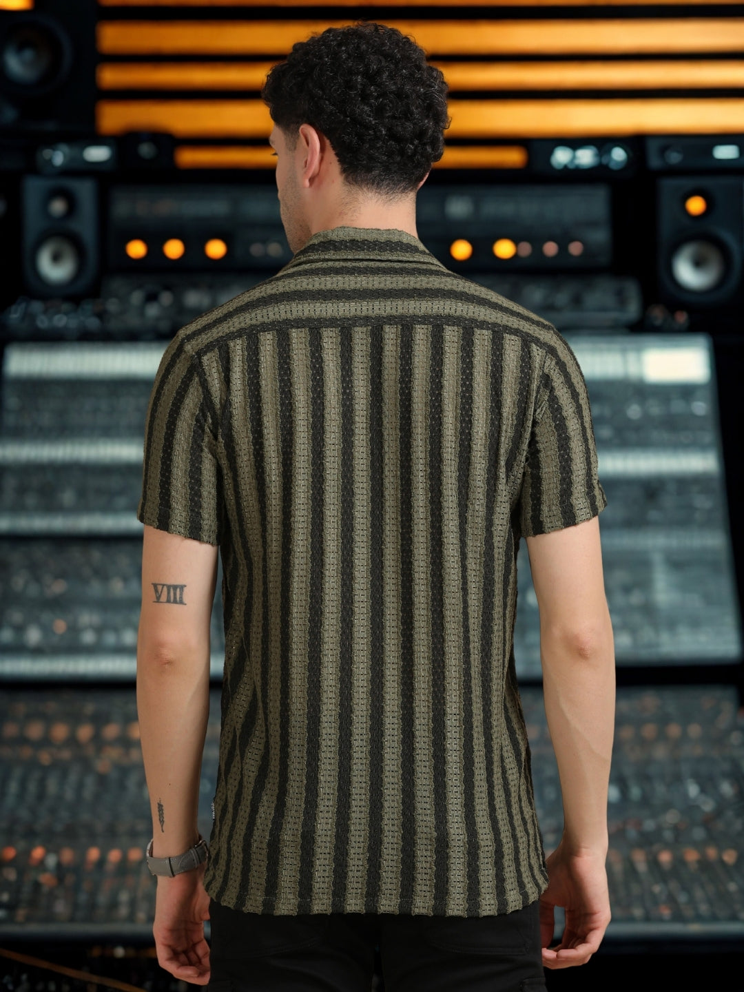 Men Green Half Sleeve Cotton Knitted Casual Shirt