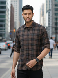 Men Navy Slim Fit Checks Full Sleeve Casual Shirt