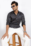 Men Blue Floral Print Full Sleeve Slim Fit Casual Shirts
