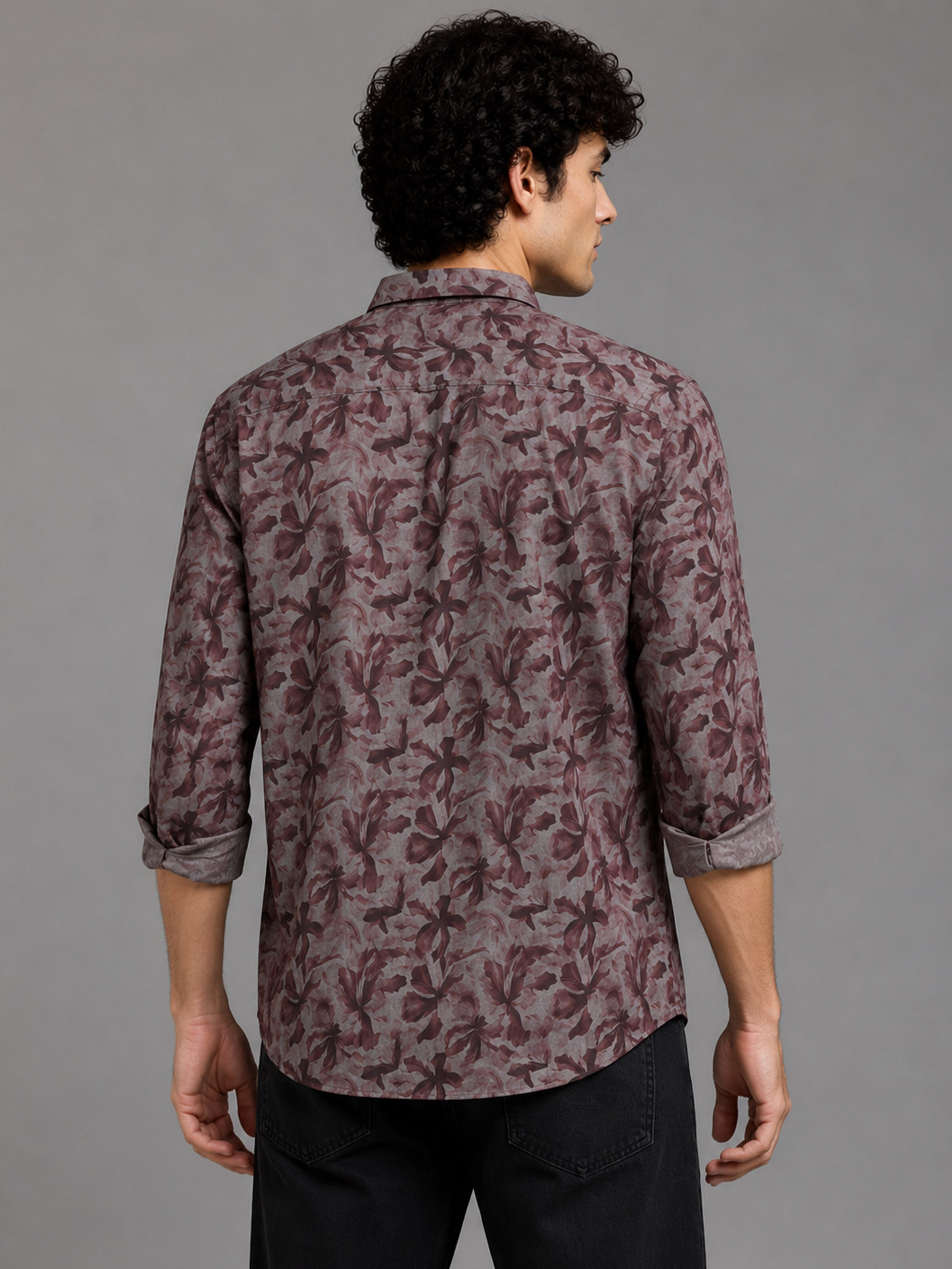 Men Pink Slim Fit Floral Printed Full Sleeve Casual Shirt