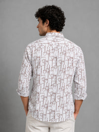 Men Brown Slim Fit Printed Full Sleeve Casual Shirt