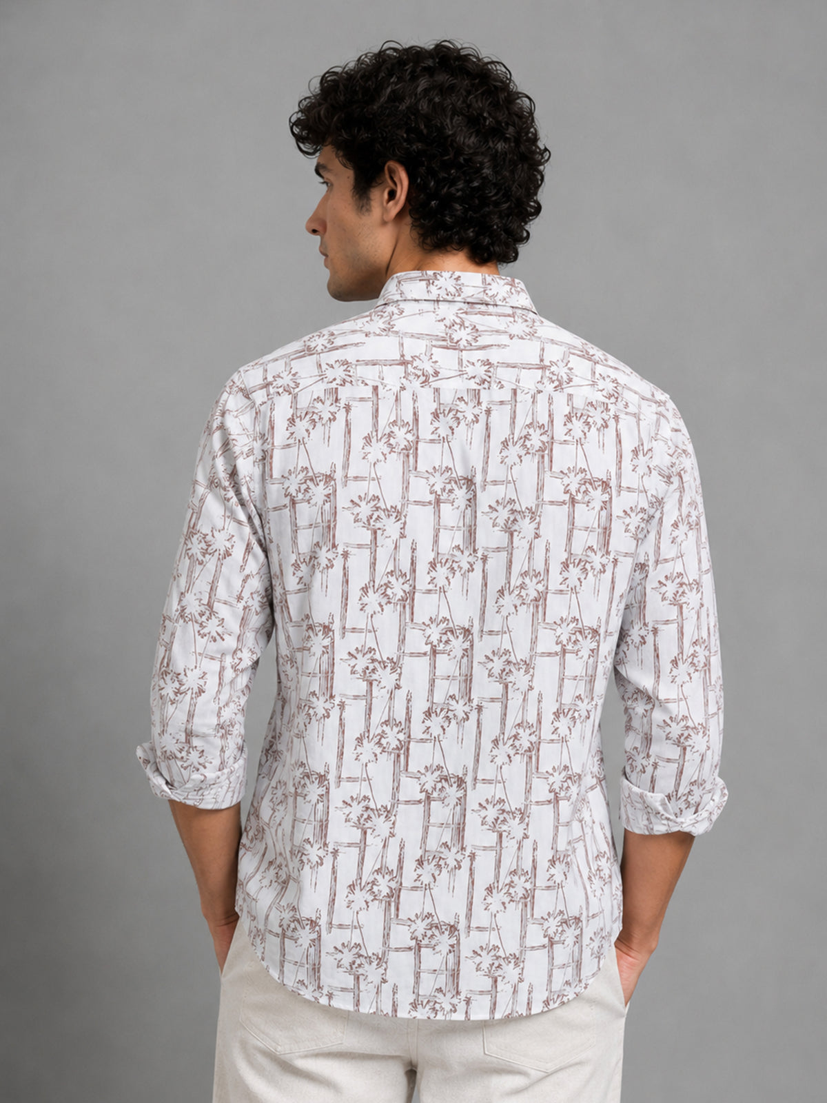 Men Brown Slim Fit Printed Full Sleeve Casual Shirt
