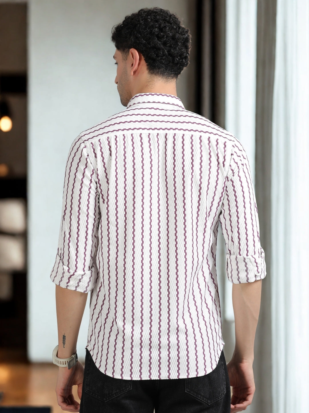 Men Purple Full Sleeve knitted Dobby Casual Shirt